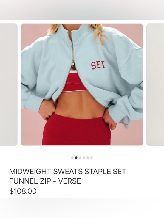 SET Active Tops - SET Active Light Blue Funnel Zip Sweatshirt with Red Logo